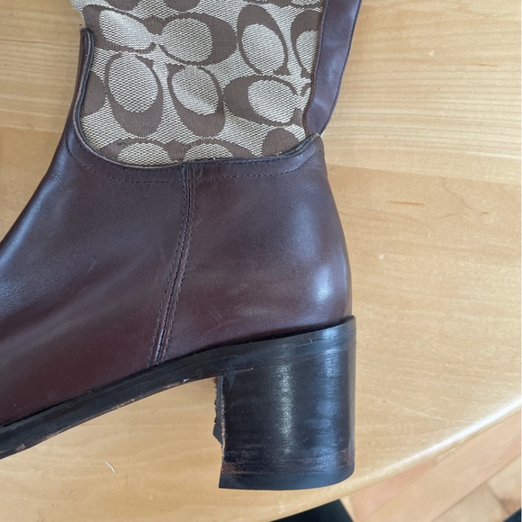 Coach Olivia P156 G2 Tall Heeled Boot Logo Signature Jacquard Brown Leather 7.5 - Picture 5 of 16